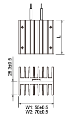 Dimensions of PTC heater conductor LCH-I type 