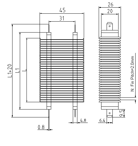 Dimensions of KLC PTC air heater TH type